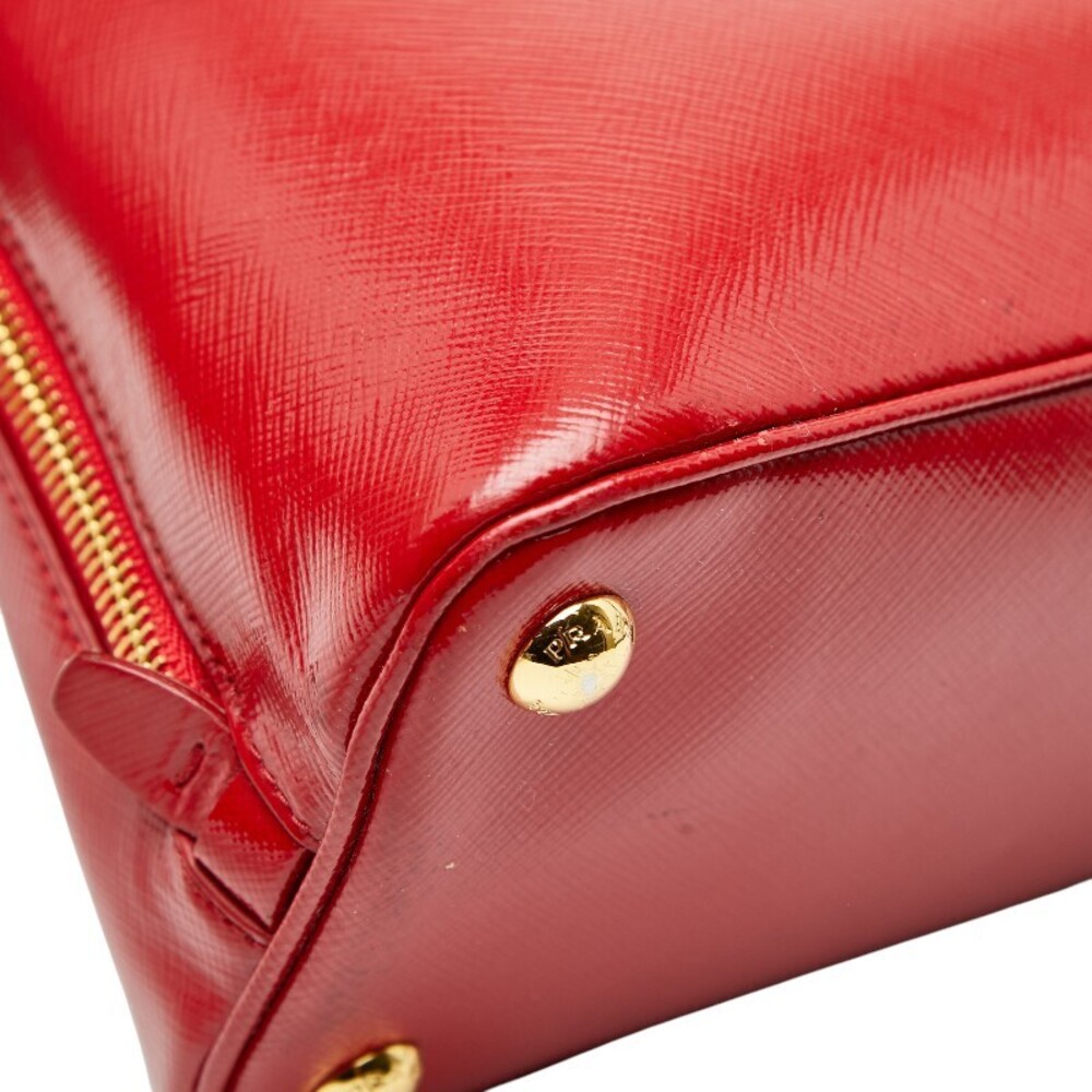 Prada Bag Plate Triangle Saffiano Leather Logo Shoulder Red Handbag - Picture 5 of 9